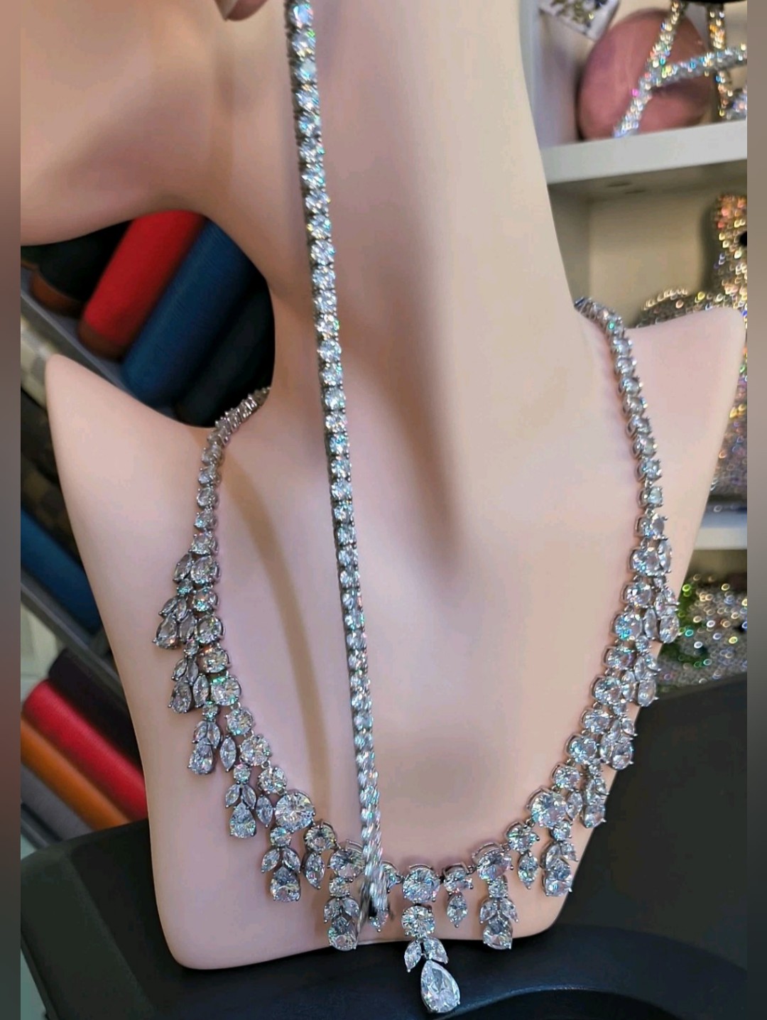New Grand Sparkling Cz Statement Necklace 18” And Tennis Bracelet 7”